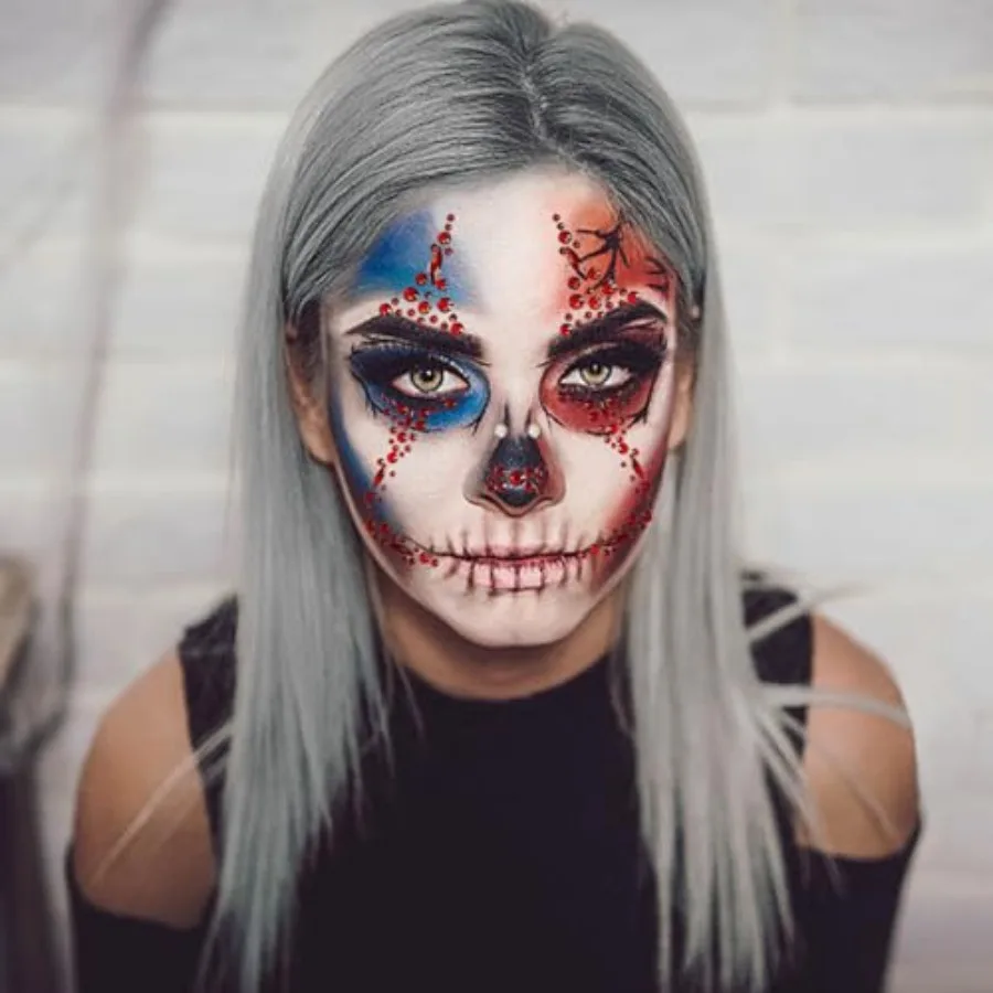 2 Packs Halloween Face Gems Jewels Tattoos Day of the Dead Skull Face Temporary Tattoos Rhinestone Crystal Body Gems Makeup Sti