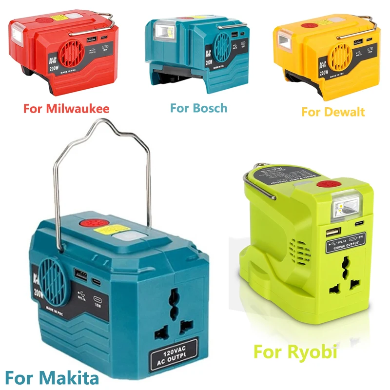 

Портативный уличный инвертор 200 Вт переменного тока для Makita/Bosch/Dewalt/Milwaukee/Ryobi 18 В, аккумулятор 120-220 В, модифицированный синусоидальный адаптер питания