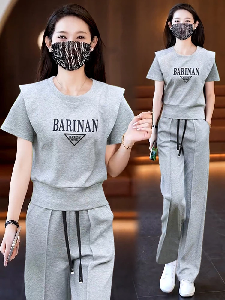 Casual Sportswear Set Women's Summer 2025 Faionable Sli ort Sve Two-Piece Suit Mom Clothes Comfortable Breathable ...