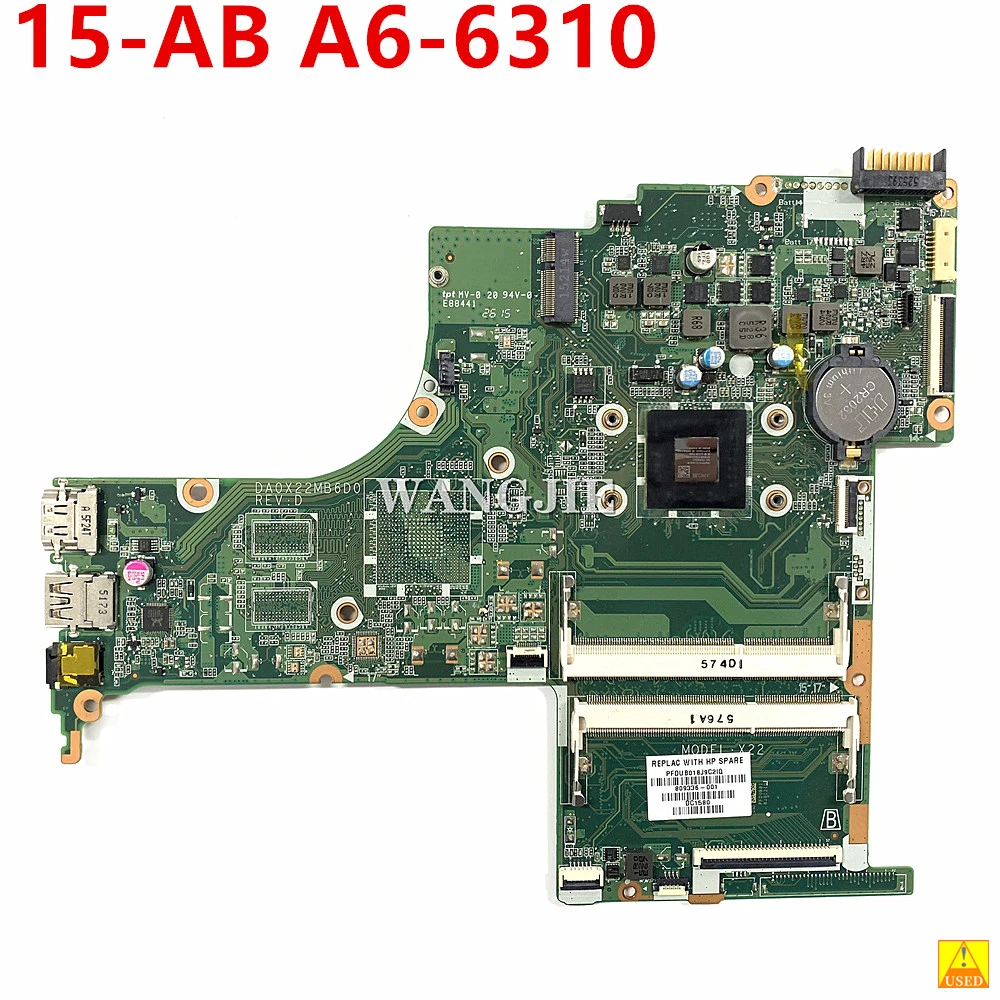 

For HP 15-AB Laptop Motherboard 809336-601 809336-001 DA0X22MB6D0 MAIN BOARD A6-6310 CPU DDR3 100% Working