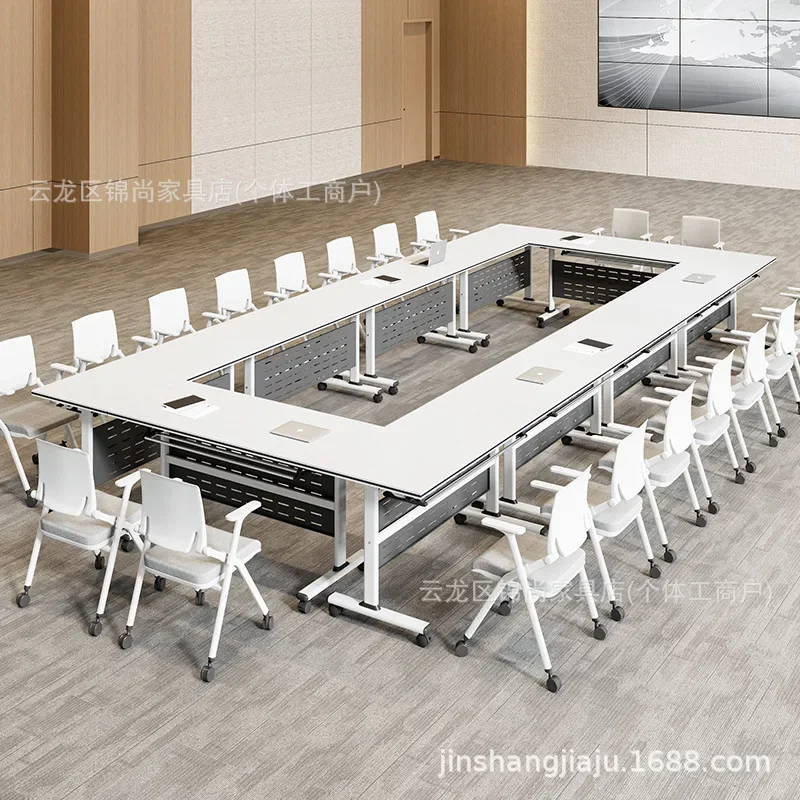 DSA folding conference table movable activity splicing strip table double desk foldable training table and chair combination