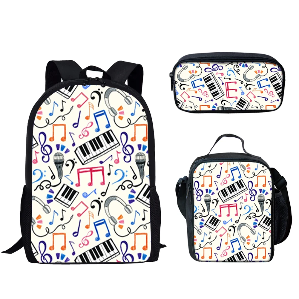 Classic Popular Piano Keyboard Music Notes 3D Print 3pcs/Set pupil School Bags Laptop Daypack Backpack Lunch bag Pencil Case