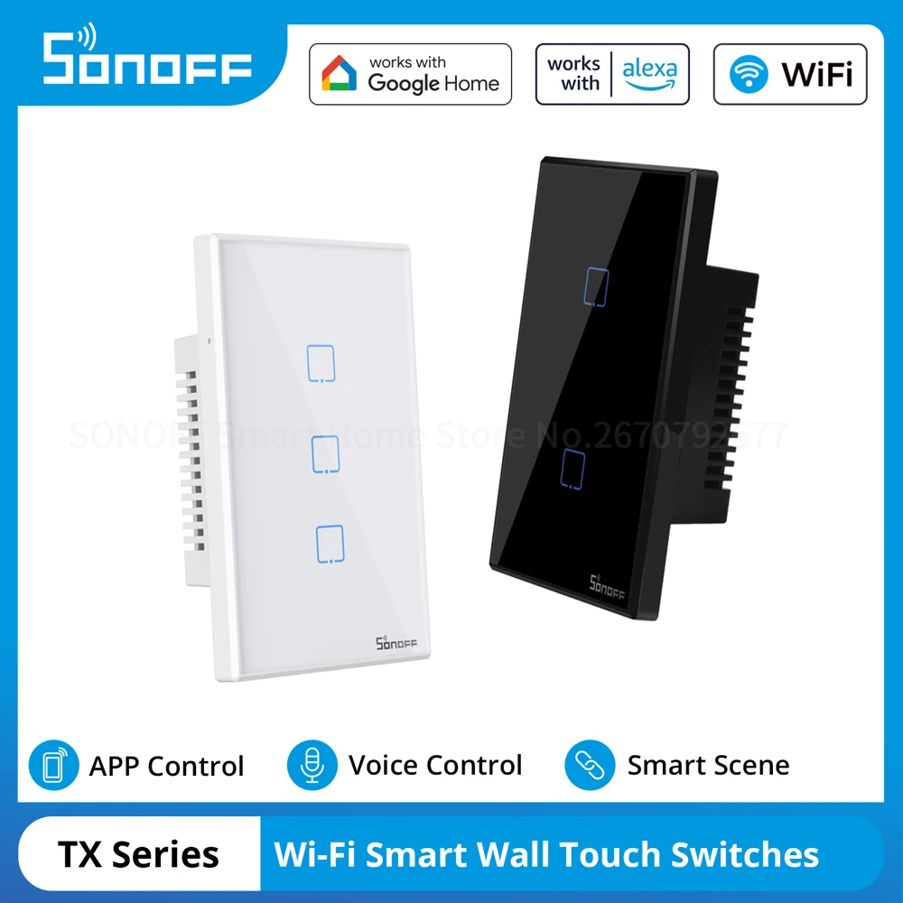

SONOFF TX Series WiFi Smart Wall Touch Switch US Type 433Mhz Control Voice Remote Control Smart Scene via eWeLink Alexa Google