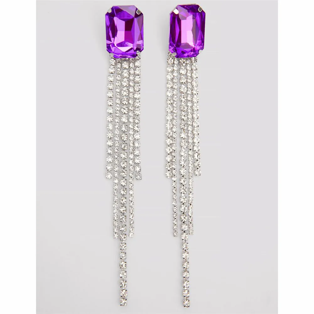 Fashion Bling Long Tassels Earrings Ladies Wedding Dinner Super Flash Crystal Earrings Exquisite Jewelry Ornaments Wholesale