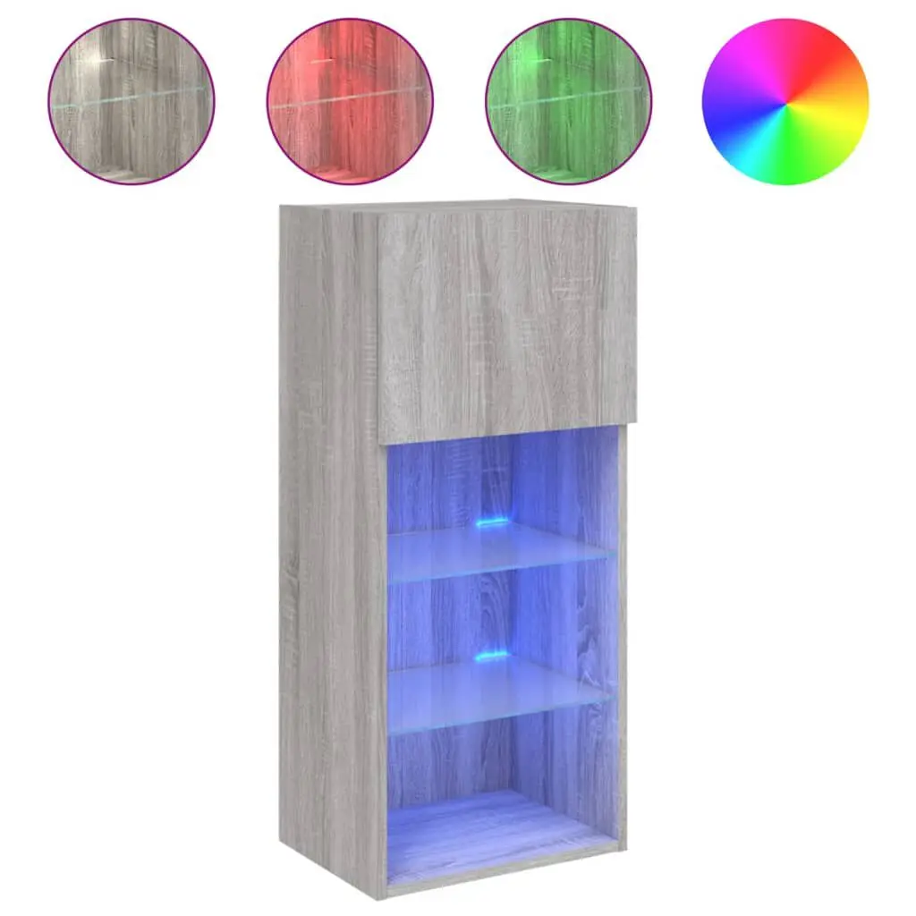 vidaXL Meuble TV mural avec éclairage LED RVB Bois d'ingénierie Rangement pratique 40,5x30x90 cm