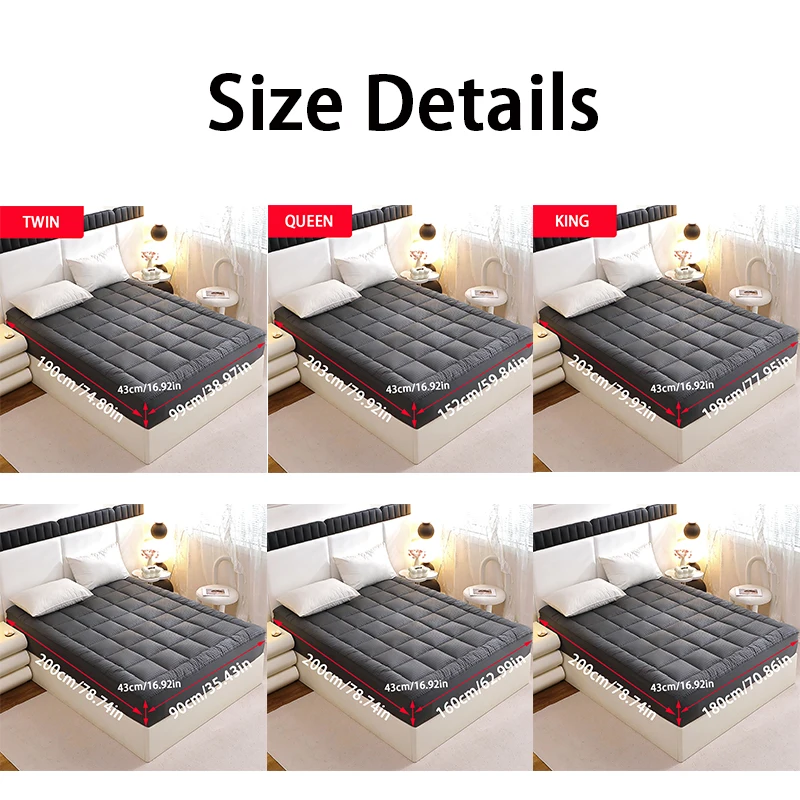360GSM Mattress Protector Cover - Dustproof Breathable Quilted Mattress Topper in White