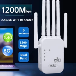 Repetidor WiFi de doble banda de 1200Mbps, extensor de señal inalámbrico de 2,4G y 5G, enrutador amplificador de largo alcance para oficina y hogar