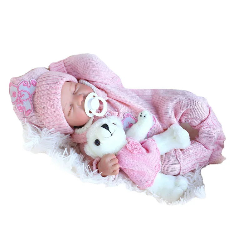 ForestBear 17-Inch 43cm Lifelike Reborn Baby Dolls - Sweet Smile, Full Body Vinyl Sleeping Baby with Toy Accessories  Ideal Gift