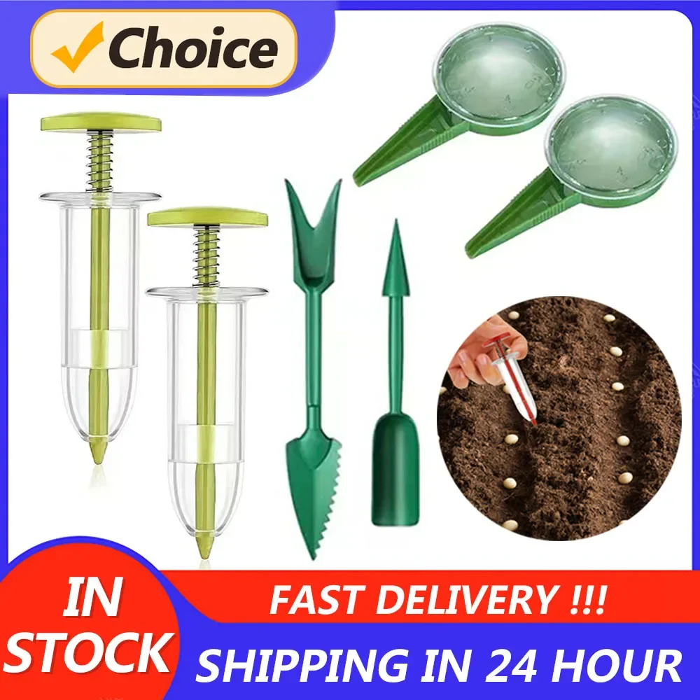 1-6PCS Mini Sowing Seed Dispenser 5 Different Settings Plant Seed Sower with 2 Transplanting Tools Home Garden Seeding Dispenser