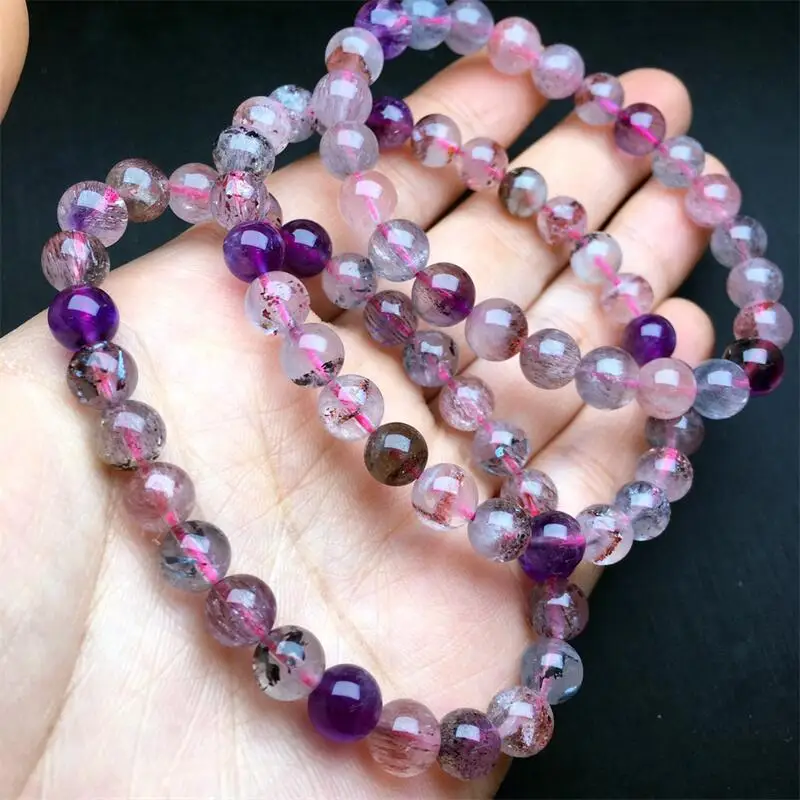 9MM Natural Super Seven Quartz Bracelet Crystal Reiki Healing Stone Fashion Jewelry Holiday Gift For Women Men 1PCS