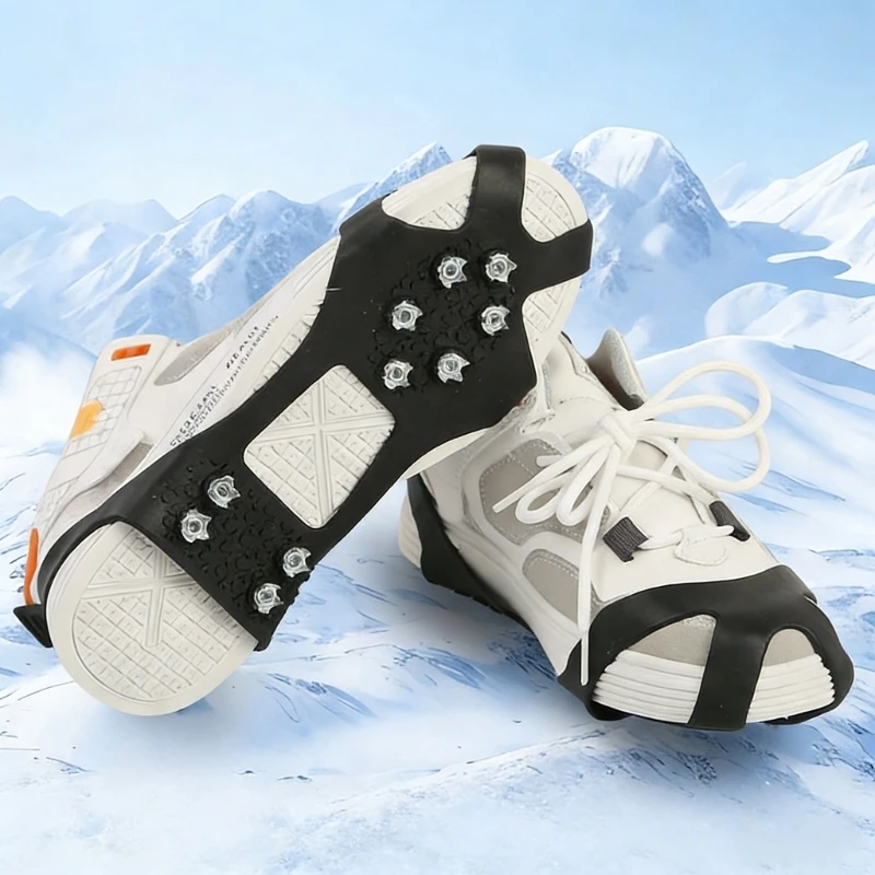 

340D Ice Cleats With 10 Steel Spikes Elastic Traction Aid For Winter Boot Hiking Shoes Covers Ice Grippers Crampons Unisex