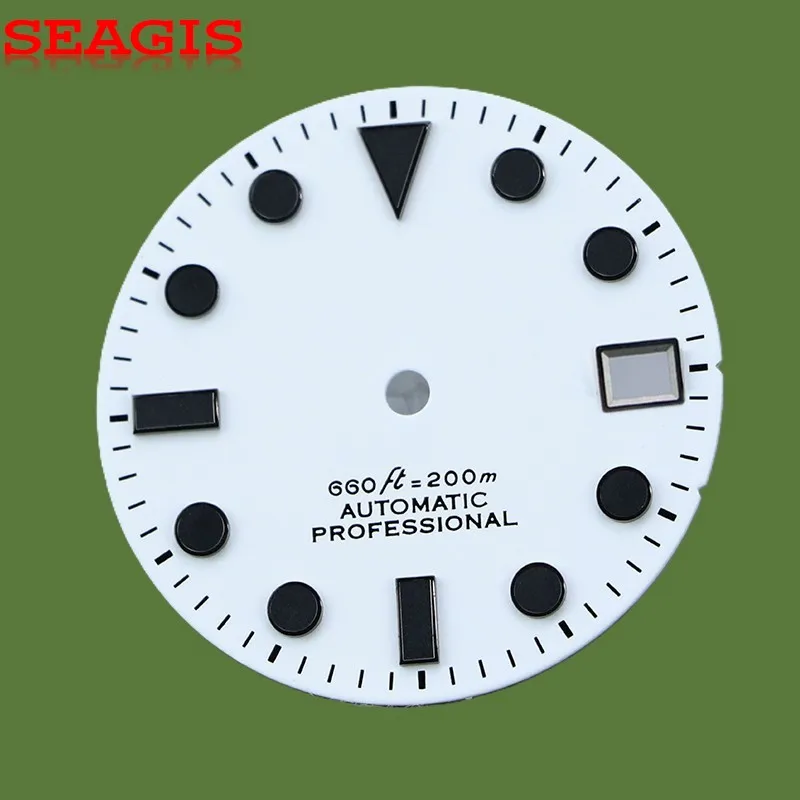 SEAGIS 28,5 mm BK WT quadrante opaco nero Lume per movimento Skx007 NH35 DIAL FIT senza logo