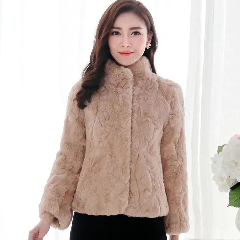 معطف فرو حقيقي جديد للنساء سترة شتوية على شكل أرنب طبيعي من الجلد والفراء ملابس نسائية طويلة ملابس خارجية نسائية مع 2025 Wh102 #5
