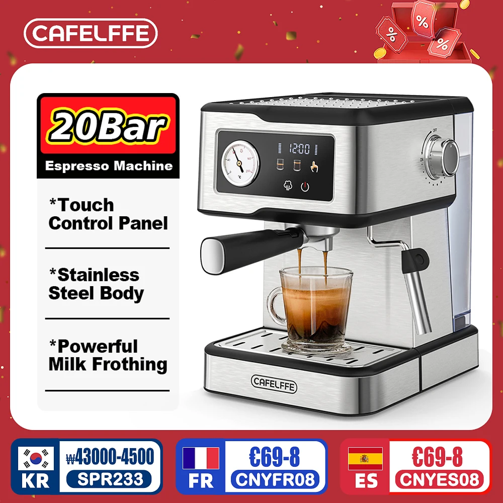 Cafelffe Espresso Machine 20Bar,Cappuccino Maker with Milk Frother Steam Wand,Coffee Maker,Semi-Automatic Cafetera present,Gift