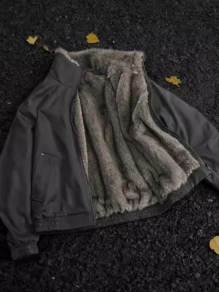 

2025 New American Retro Double-Sided Wearable Men's Jaet with Fur Collar Mountain Eagle Cotton Coat Casual Faion Urban Sle