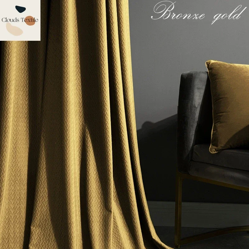 

Luxury American Wheat Velvet Curtains Living Room Bedroom Thickening Curtains Blackout Finished Products Customize