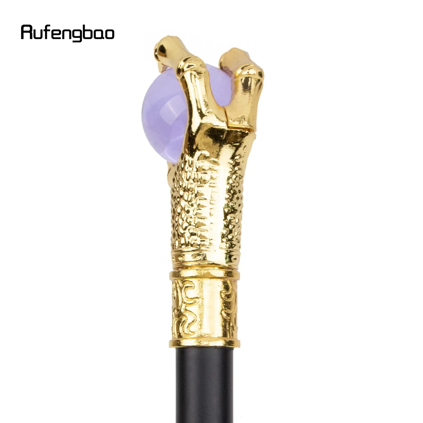 Dragon Claw Grasp Light Purple Glass Ball Golden Walking Cane Fashion Decorative Walking Stick Cosplay Cane Knob Crosier 93cm