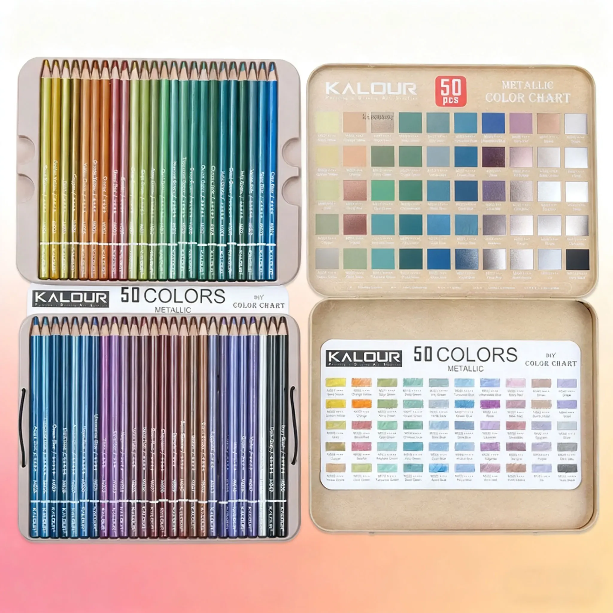 50 Stück Metallic & Macaron Buntstifte Eisen Geschenkbox Weiche Malerei Farbige Graffiti Bleistifte Zeichnung Künstler Färbung Kunstbedarf