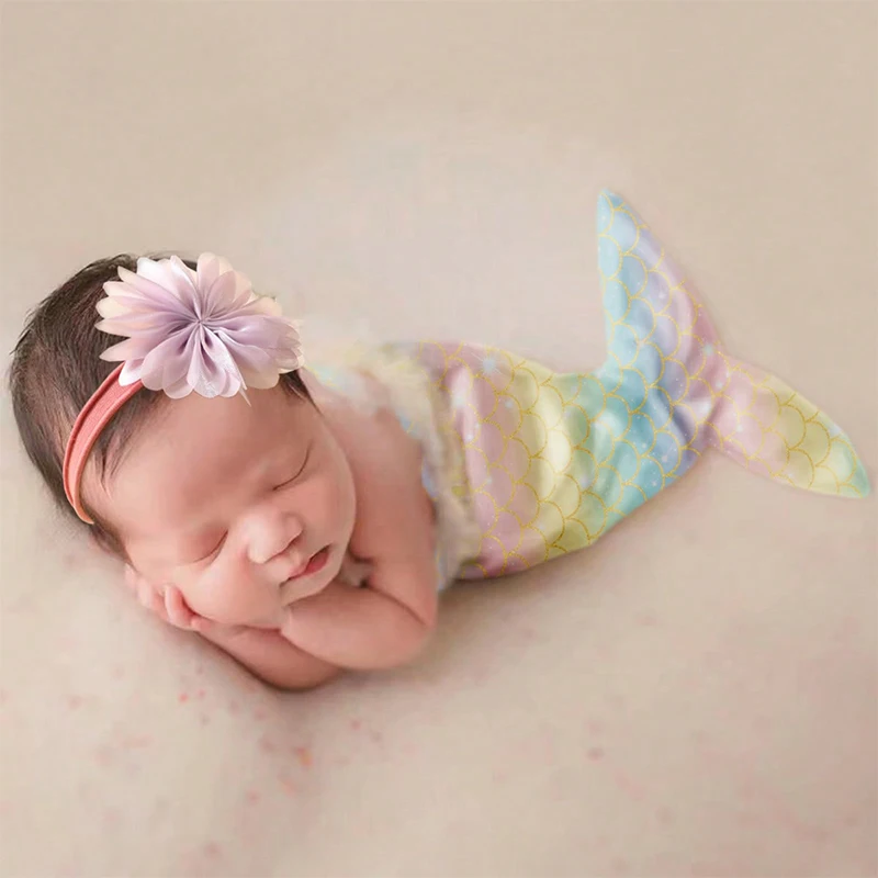 Ylsteed Newborn Mermaid Costume with Headband Baby Girl Photography Props Mermaid Photography Clothing