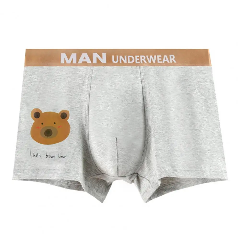 Roupa interior do padrão do urso dos desenhos animados dos homens, boxers respiráveis macios com impressão do urso dos desenhos animados, secagem rápida, absorção de umidade para meados