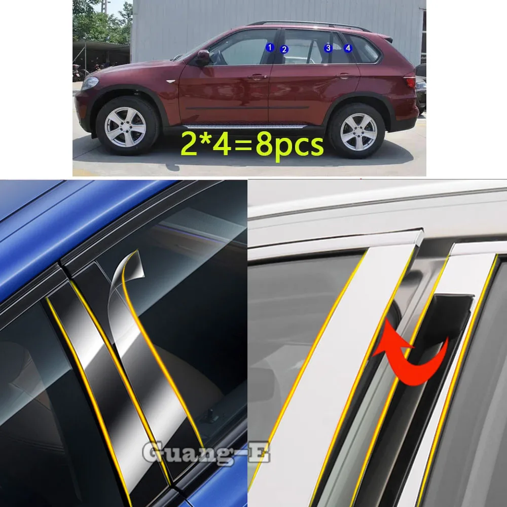 

Накладки на стойки дверей (зеркала) из ТПУ/глянцевые для BMW X5 Xdrive E70 2007-2013, 8 шт.