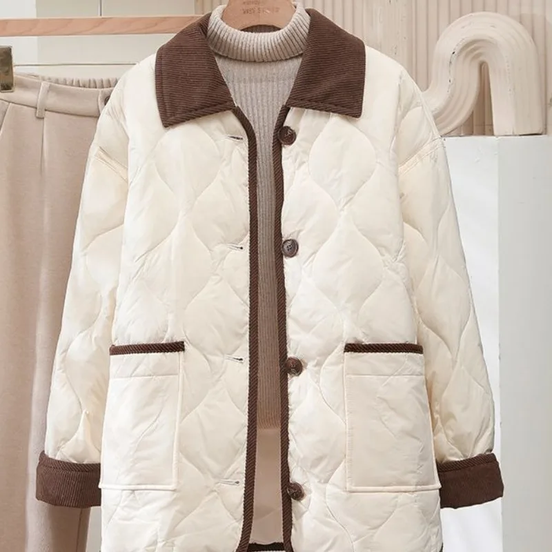 Women Light Cotton Clothes Winter New Lapel Corduroy Lingerie Loose Hundreds of Versatile Short Warm Cotton Coat Jacket