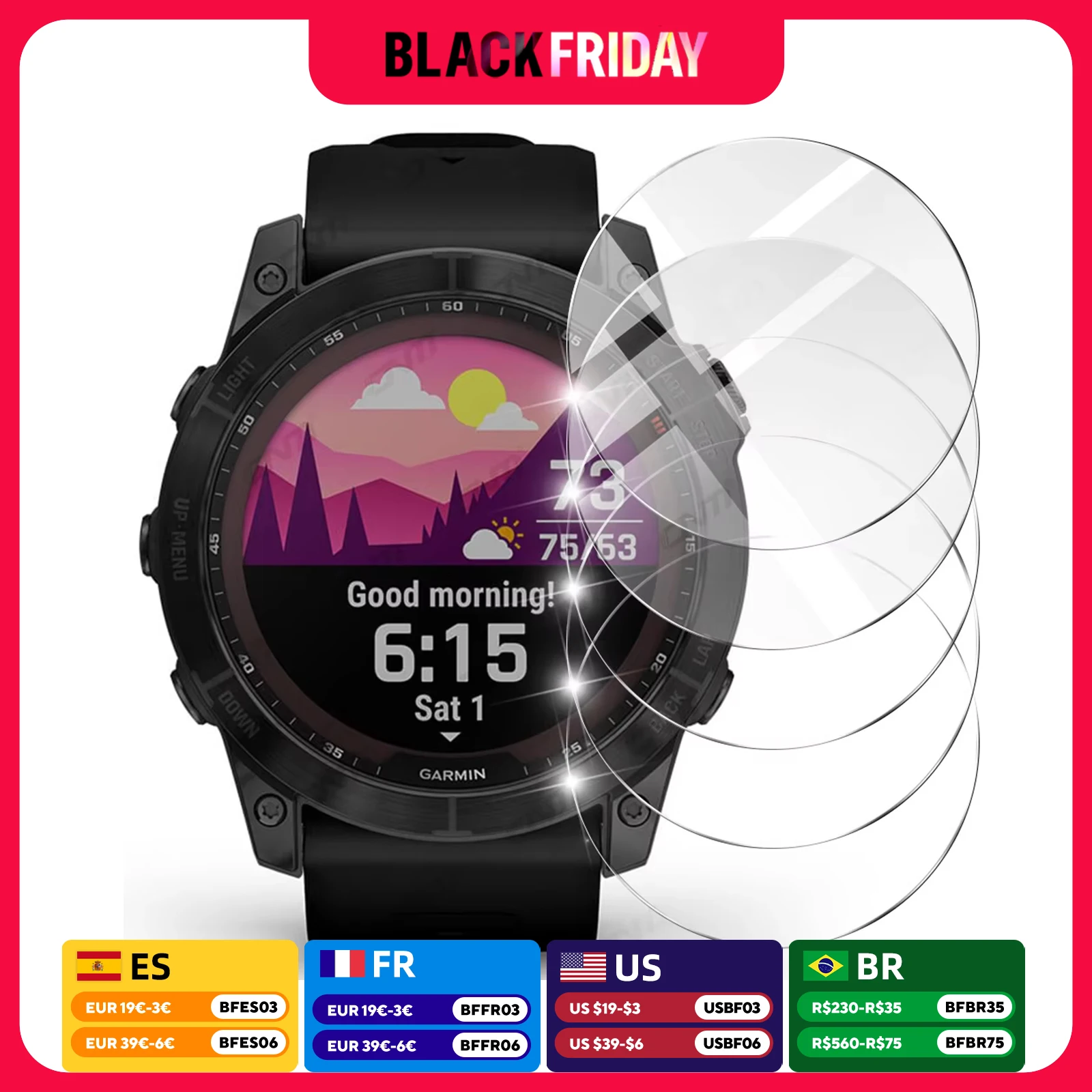 9H Tempered Glass For Garmin Fenix 7X 6X Pro 7 6 7S 6S 5 5S Accessories Screen Protector Glass Ultra-HD Clear Anti-scratch Film