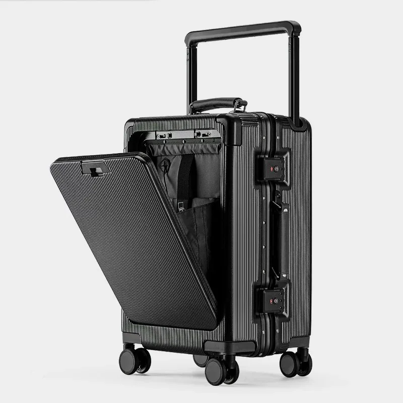 Wide Handle Suitcase Front Opening Luggage with USB Cup Holder 20/24/26 Inch Travel Bags Password Trolley Case Suitcases Travel