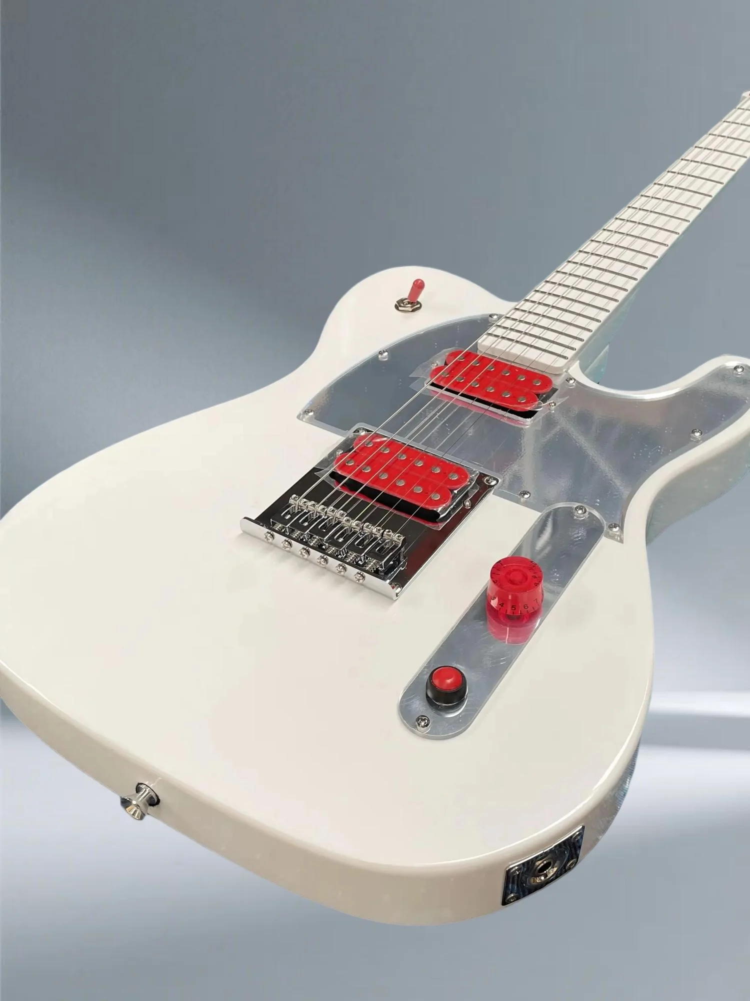 White Guitar with Maple Fingerboard and Red Master Volume Knob, Beginner Family Version  Guitar 2026