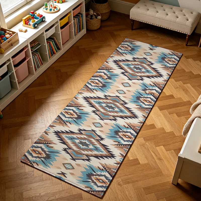 Vintage Navajo Tribal Pattern Runner Rug Southwestern Geometric Long Hallway Rug Washable Floor Mat for Kitchen Living Room Bedroom Decor
