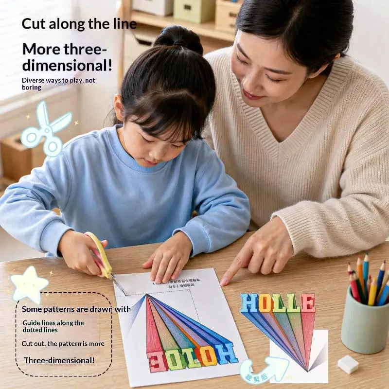 Kids 3D Optical Illusion Drawing Copybook Magic Hand Visual Trick Sketch Training Workbook Children Art Practice
