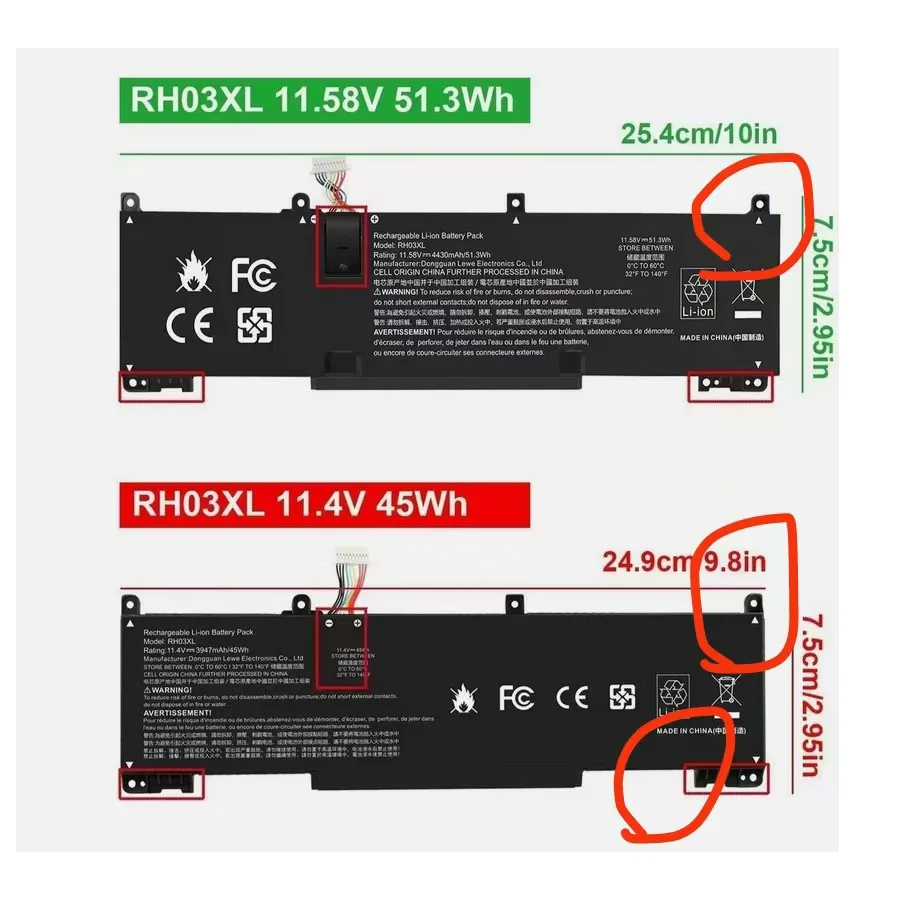 Marvenho New 11.58V 4249mah 51.3WH  RH03XL  TPN-DB0T  Laptop Battery for  HP ProBook 430 440 450 630 640 650 G8