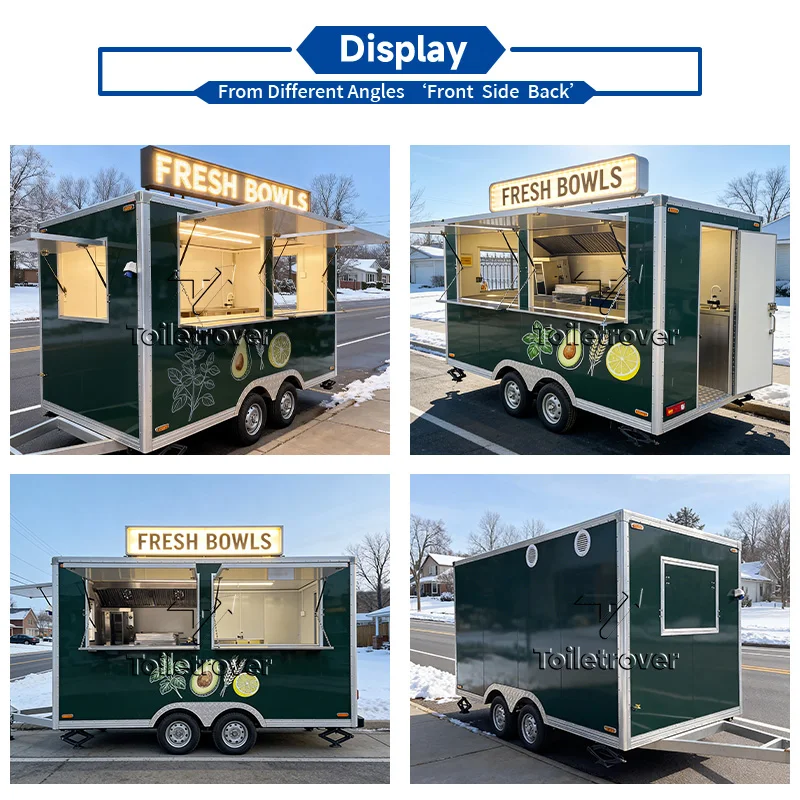 Customizable Design Food Truck Carts Outdoor Horse Trailer Food Truck Street Mobile Food Trailer with Rounded Windows
