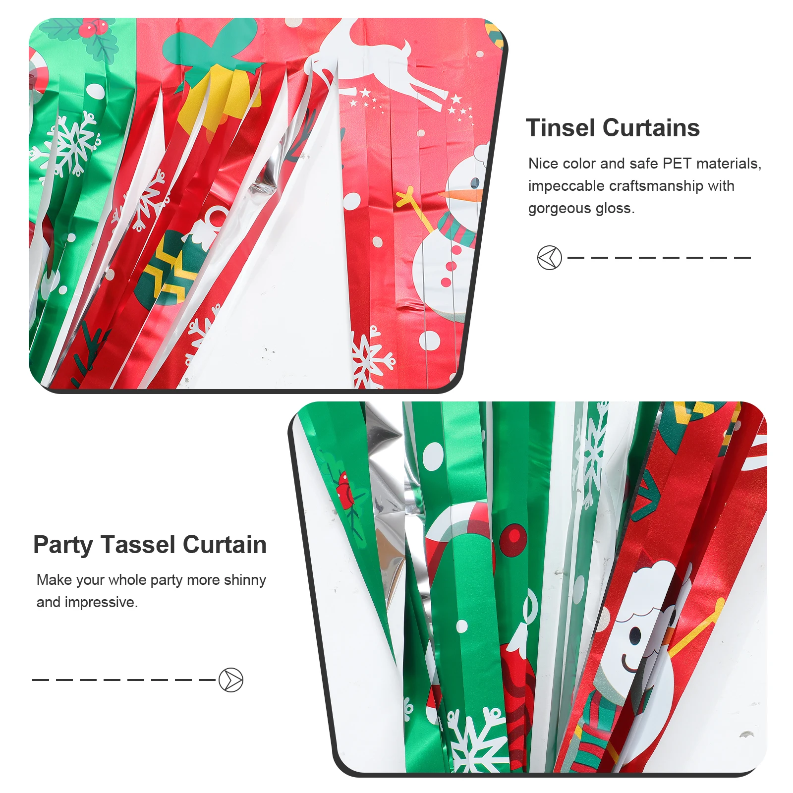 

2pcs Christmas Style Fringe Curtains Tinsel Foil Backdrop Curtain Party Streamers Decorations Sparkle Metallic Curtains For