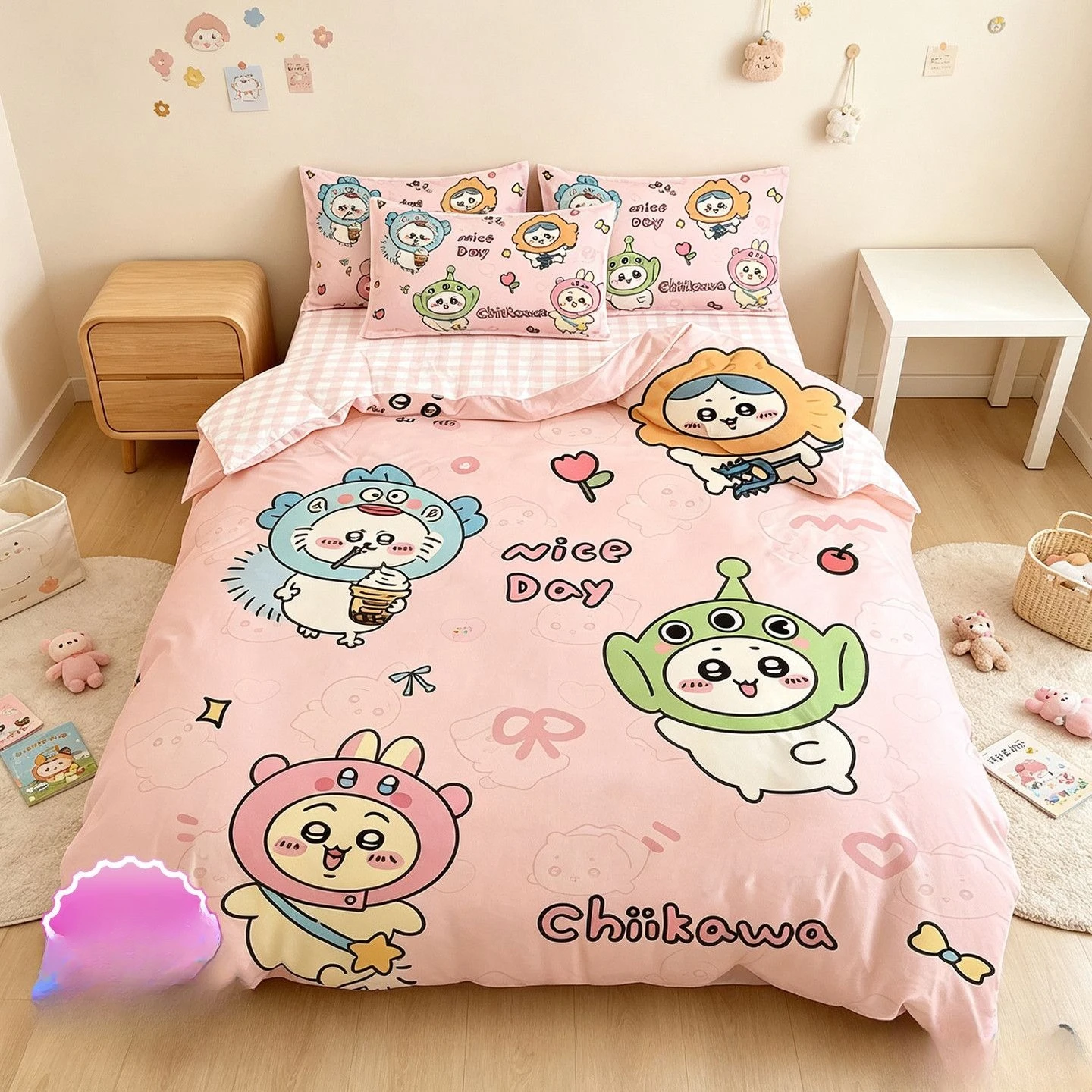 Cotton Chiikawa Four‑piece Set Cartoon Dorm Kindergarten Quilt Cover Cute High‑appearance Creative Send To Friends Lovely New