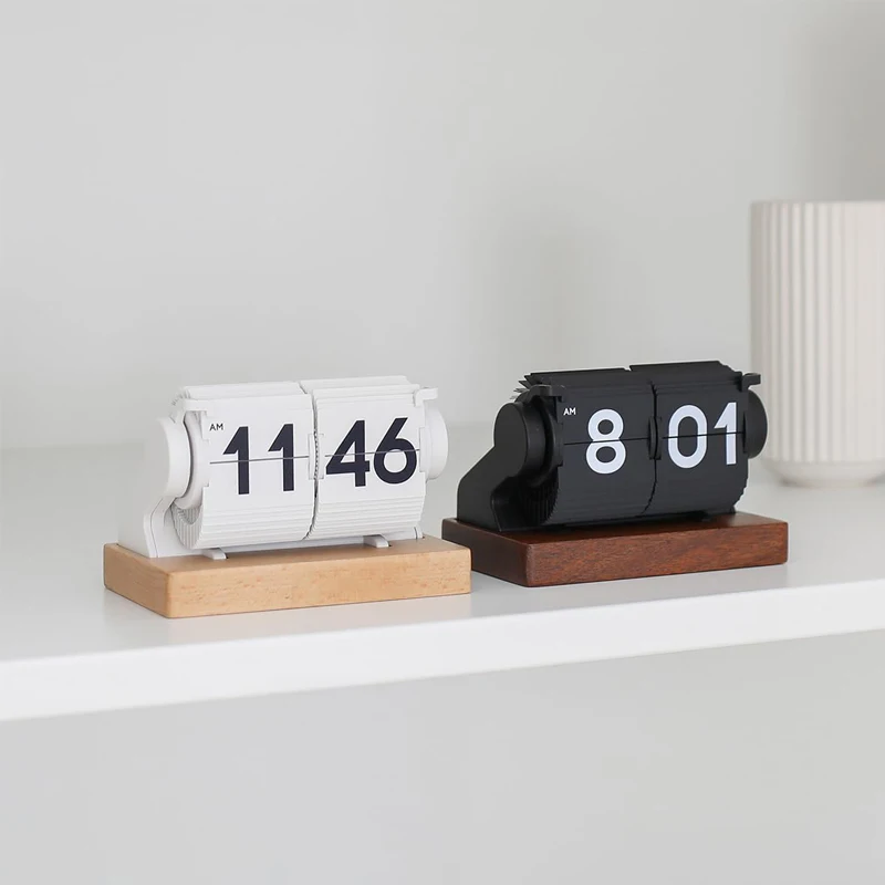 Analog Automatic page turning , Wood Mini Flip Desk Clock ,Timer Calender, Desk Clock With Large Number USB-C Rechargeable