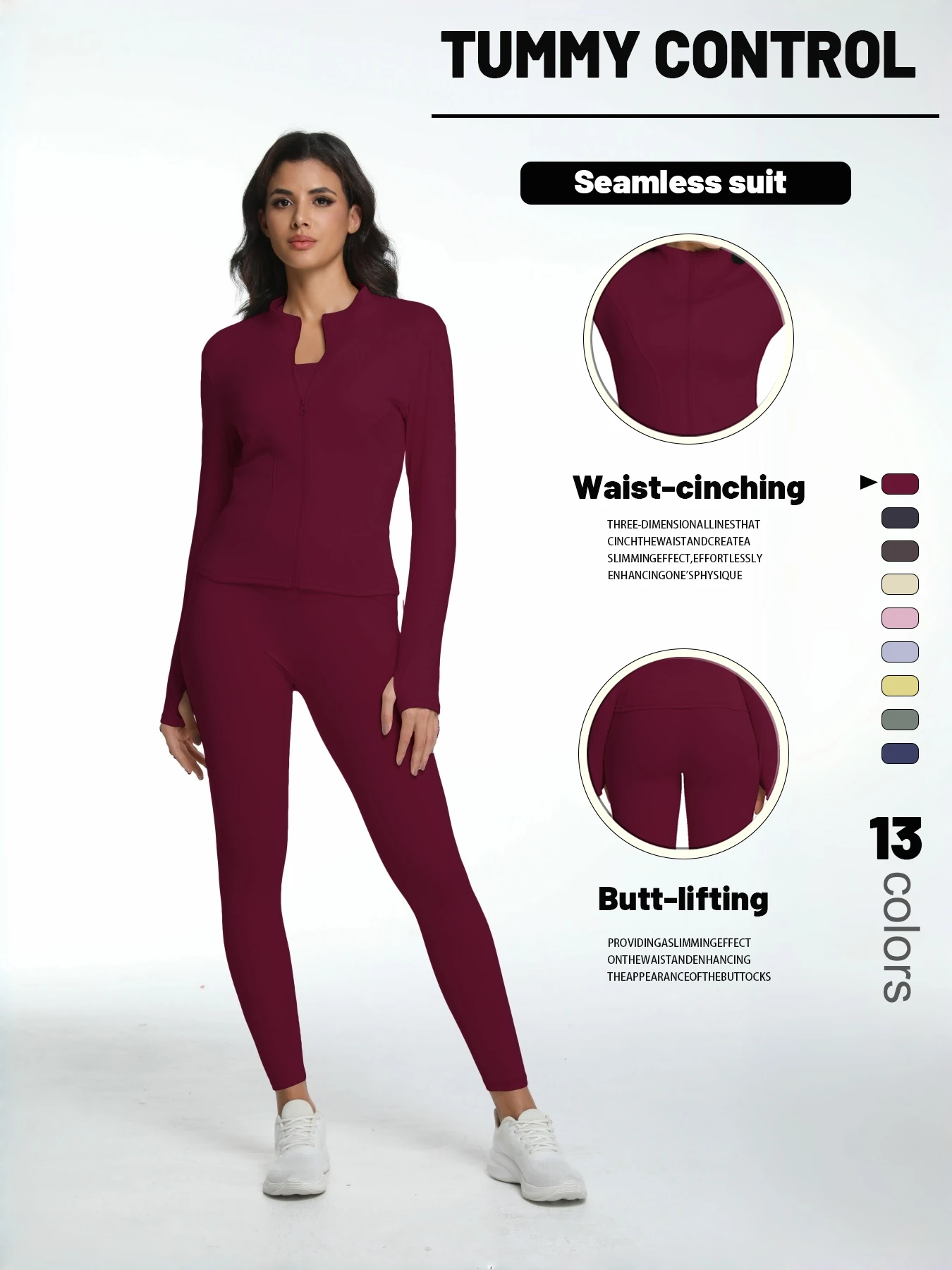 Women's Seamless Yoga Set Zipper Long Sleeve Top High Waist Leggings 2 Piece Gym Sportswear