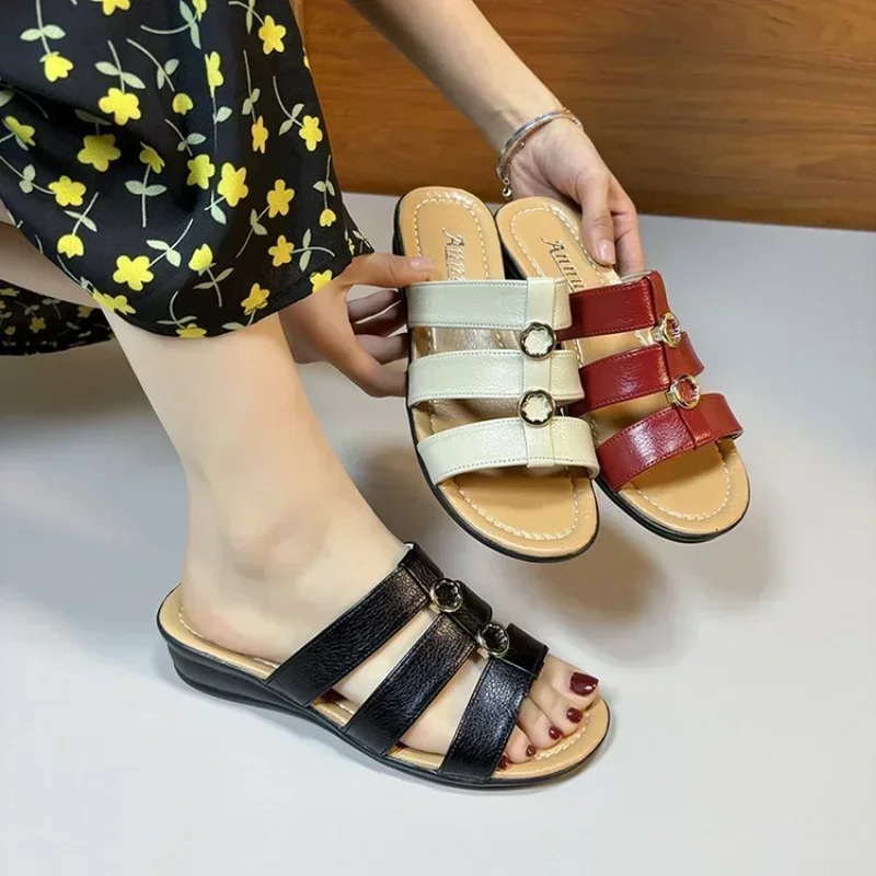 Women Summer Wedges Slippers Female Open Toe Flip Flops High Heels Sandals Design Dress Casual Slides