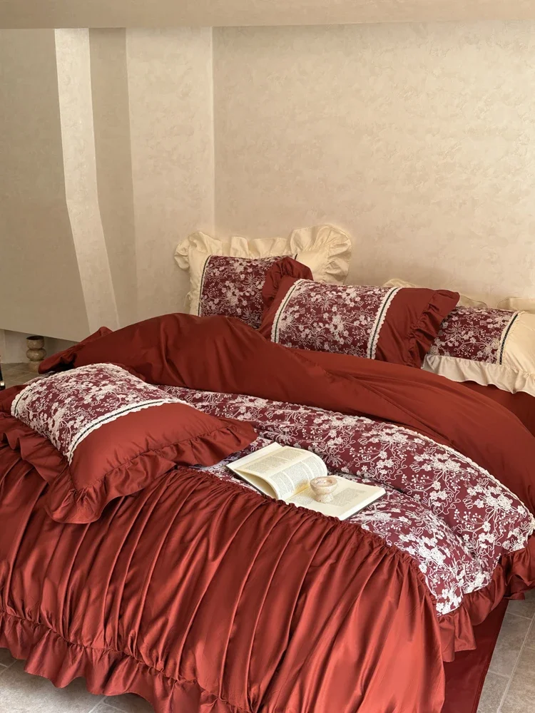 High-count long-staple cotton four-piece flower quilt cover soft cotton sheets bedding