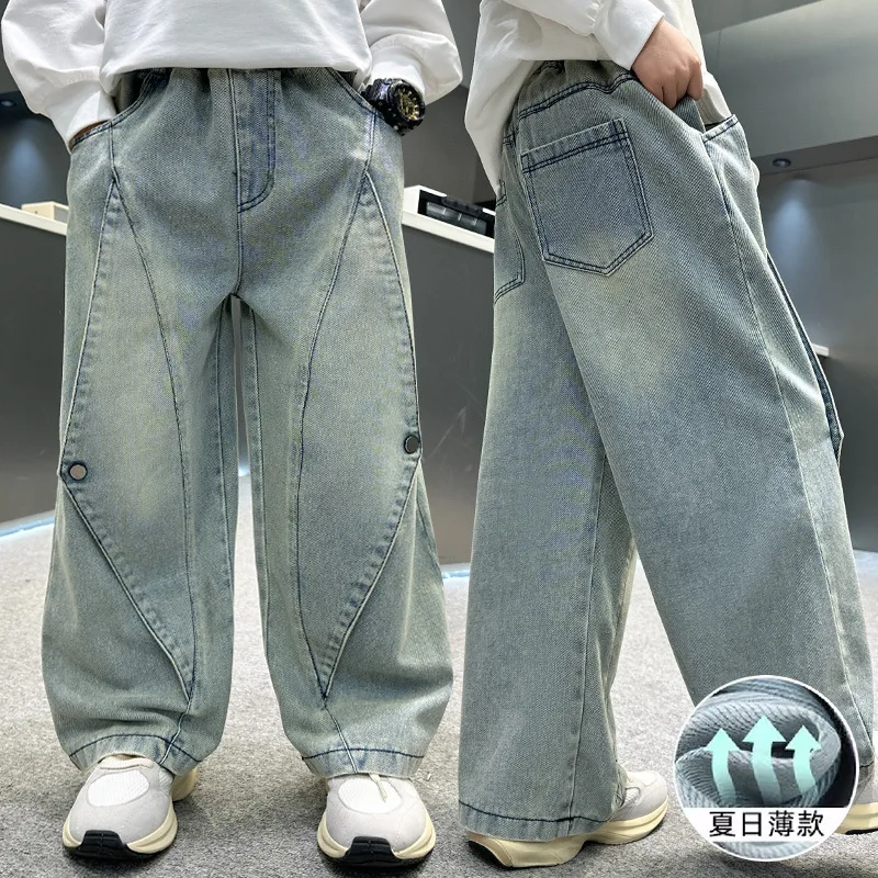 

Boys Vintage Jeans Spring and Summer Thin Style Teen American High Street Loose Straight Denim Pants Children Pants Trousers