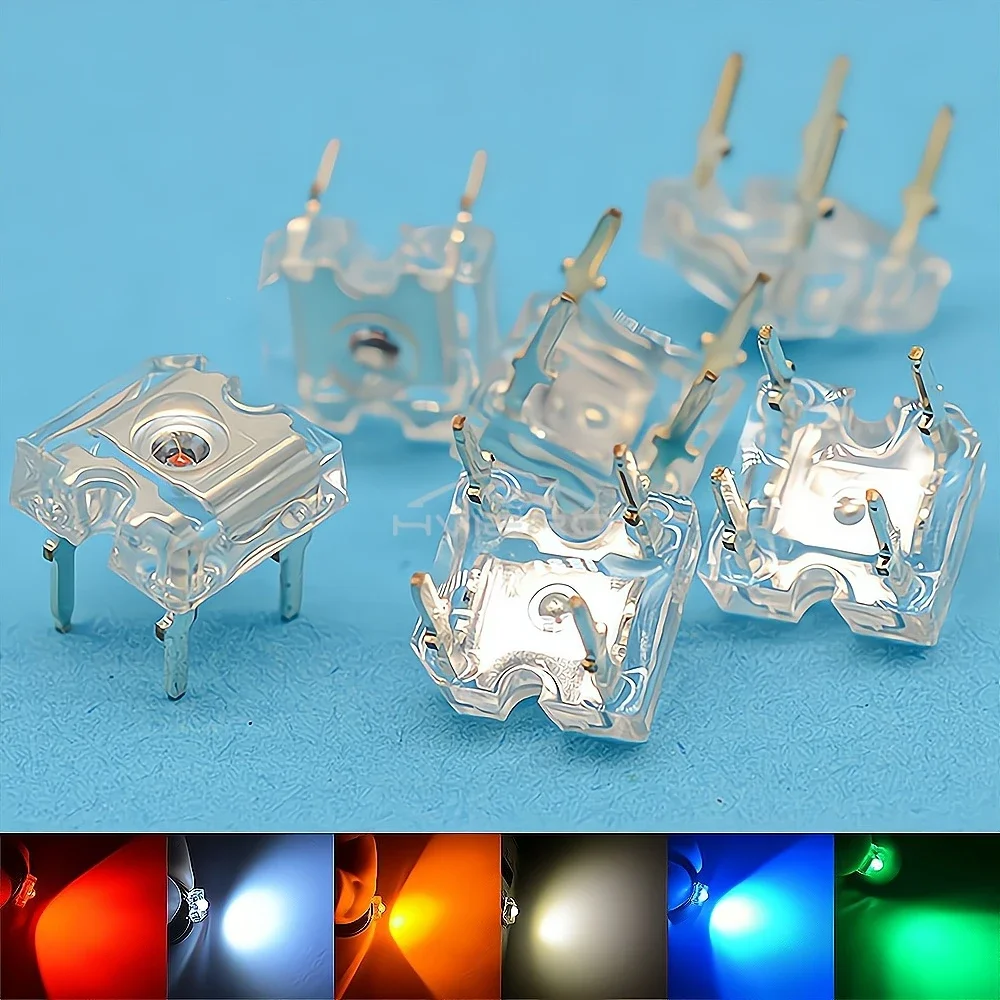 3mm Red Green Blue Yellow 100/1000Pcs Piranha Flux Diode LED Dome Lighting Beads Wide Angle Super Bright Leds 4-Pin Diodes Bulb