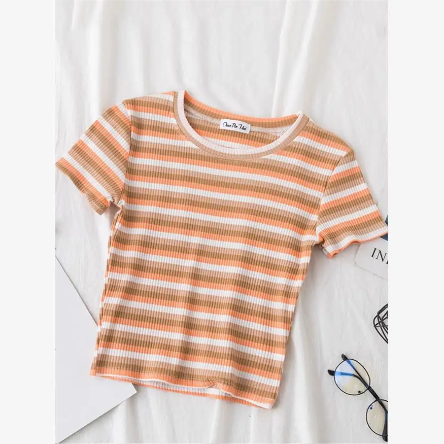 جديد المرأة سليم صالح قوس قزح تي شيرت مخطط Cleanfit Sle ثلاثية الأبعاد تأثير Ciwalk Faion تنفس مريحة السيدات #4