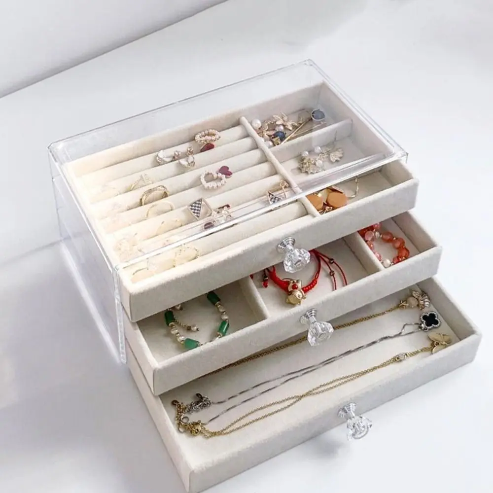 Large Capacity Acrylic Jewelry Organizer Dustproof Stackable 3 Layers Jewelry Box with Clear Cover Drawer Jewelry Box Desktop