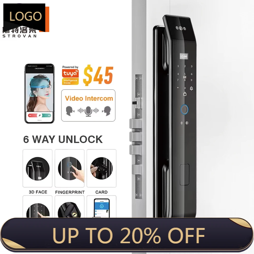 

STLF Tuya WiFi Security Fully Automatic Video Intercom Smart Lock 3d Face Recognition Biometric Lock Home Fingerprint Lock