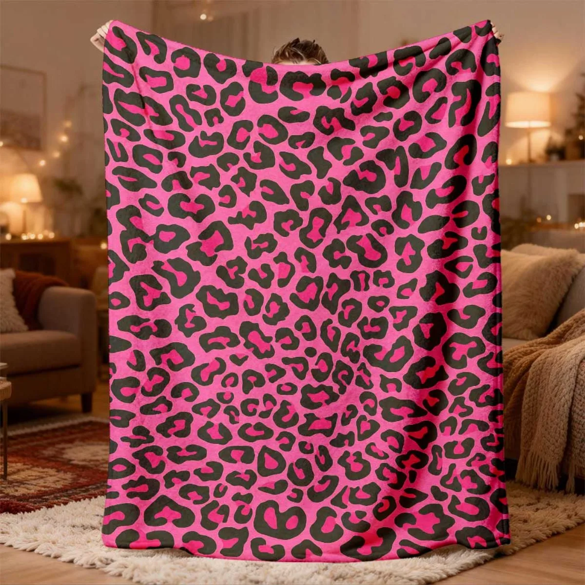 Leopard Blanket Hot Pink Black Cheetah Animal Skin Spots Pattern Texture Print Throw Blanket Modern Bed Sofa Couch Decor