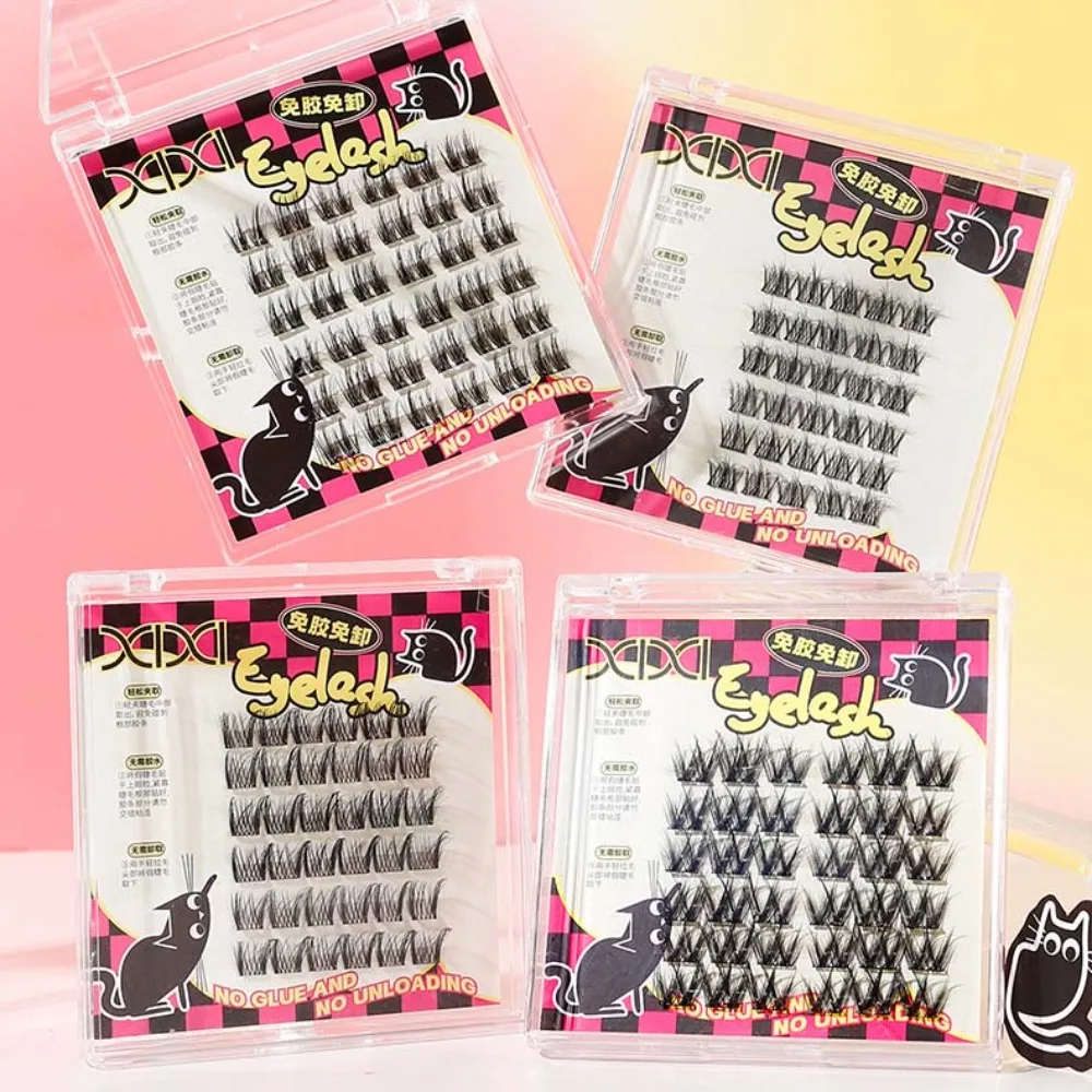 رموش صناعية مجزأة خالية من الغراء معبر الشكل 7-12 مللي متر رموش عنقودية فردية قابلة لإعادة الاستخدام مائلة مجنحة