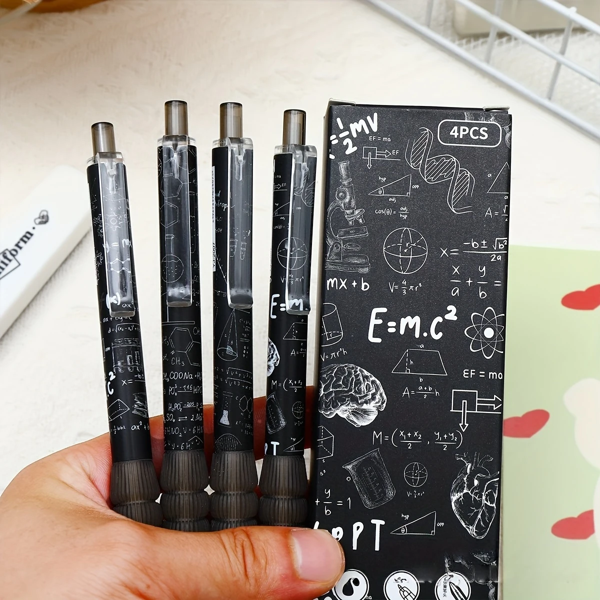 4-Pack Scientific Formula Gel Pens, Multifunctional Writing Tools, Office Stationery Set, Ink, Essential School Supplies
