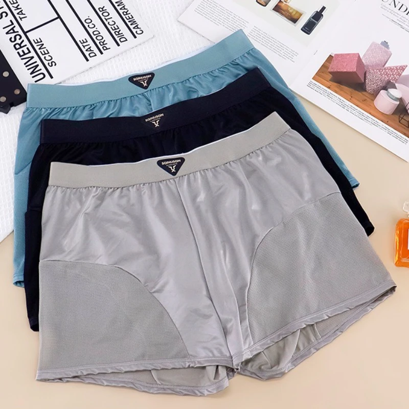 Pantalones Arro para hombre, calzoncillos tipo bóxer de seda helada, ropa interior suave similar al satén, ropa de dormir holgada elástica, bañadores deportivos, pantalones cortos de playa transpirables