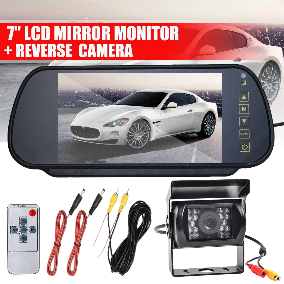 

7" Mirror Monitor & Rear View Backup Camera Reverse HD Night Vision For Car Truck RV