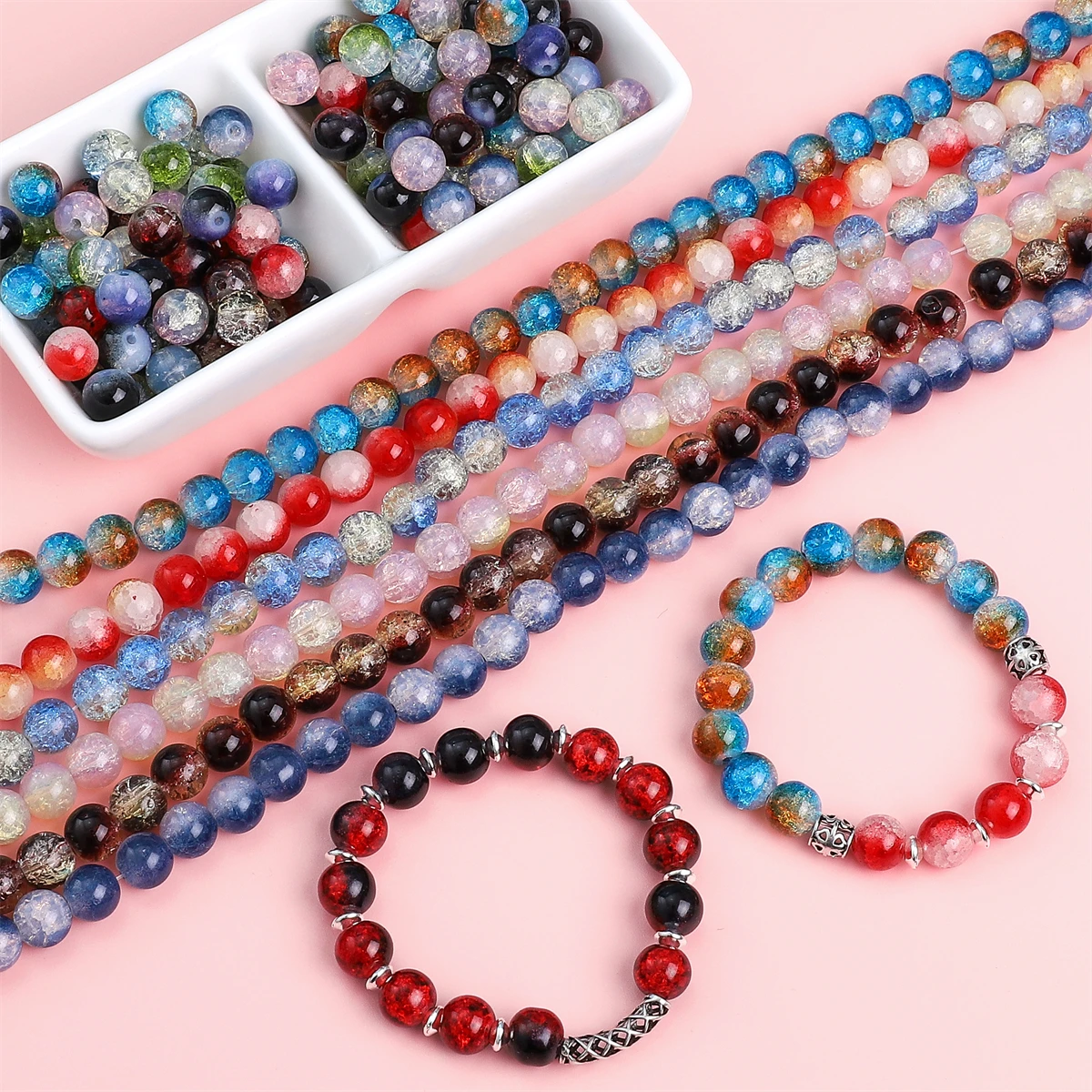 Glass Protein Floral Double-Piece Round Beads For DIY Jewelry Making Bracelet Accessories 10mm Aperture 1.5mm 20pcs